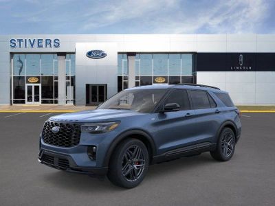 2026 Ford Explorer ST-Line in Vapor Blue Metallic — front three-quarter view