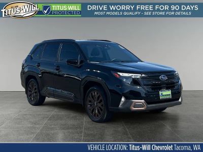 2025 Subaru Forester Sport in Black — front three-quarter view