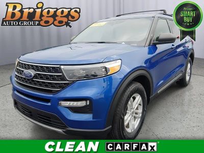 2020 Ford Explorer XLT in Atlas Blue Metallic — front three-quarter view