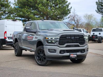 2026 RAM 3500 RAM 3500 LARAMIE CREW CAB 4X4 6'4' BOX in Ceramic Gray Clear-Coat Exterior Paint — front three-quarter view