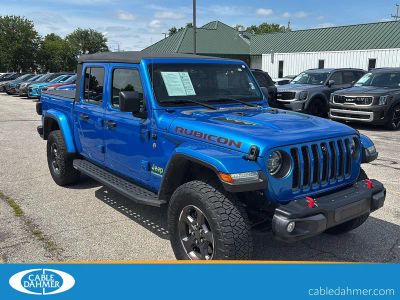 2021 Jeep Gladiator Rubicon in Hydro Blue Pearlcoat — front three-quarter view