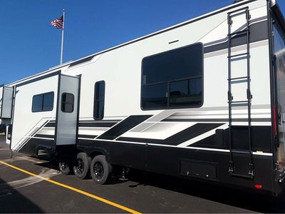 2026 Grand Momentum G-Class Fifth Wheel — rear three-quarter view