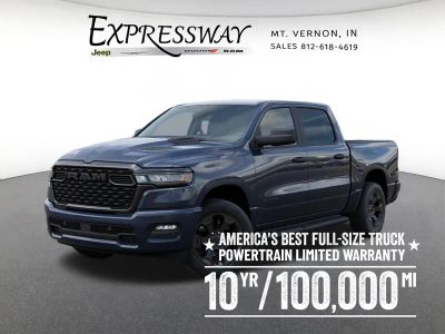 2026 RAM 1500 Express 4x4 Crew Cab 5'7 Box in Forged Blue Metallic Exterior Paint — front three-quarter view
