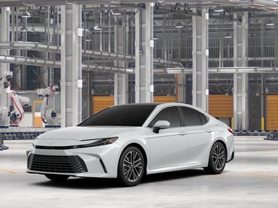 2026 Toyota Camry XLE AWD in Wind Chill Pearl — front three-quarter view