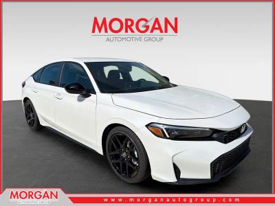2026 Honda Civic Hatchback Sport in Platinum White Pearl — front three-quarter view