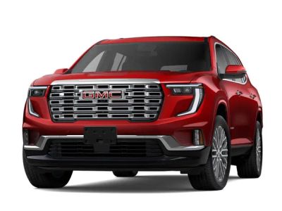 2026 GMC Acadia Denali in Volcanic Red Tintcoat — front three-quarter view