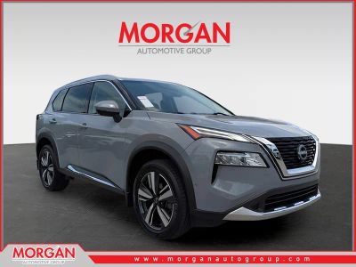 2023 Nissan Rogue Platinum in Gray — front three-quarter view