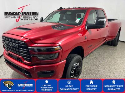 2026 RAM 3500 Laramie in Molten Red Pearl-Coat Exterior Paint — front three-quarter view