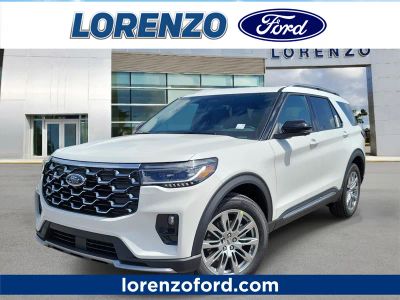 2026 Ford Explorer Platinum in Star White Metallic Tri-Coat — front three-quarter view