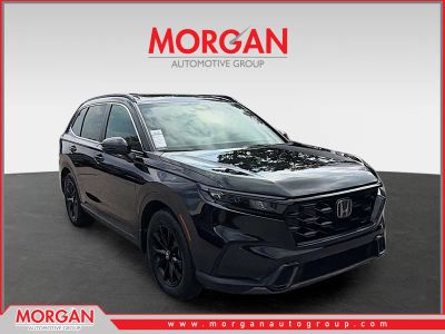 2025 Honda CR-V Hybrid Sport in Crystal Black Pearl — front three-quarter view
