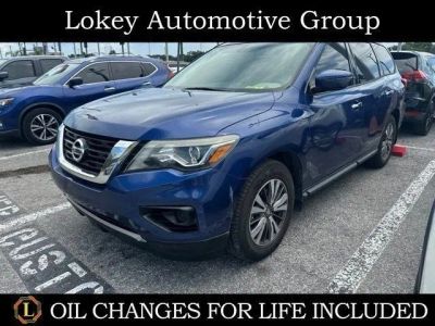 2017 Nissan Pathfinder S in Caspian Blue — front three-quarter view
