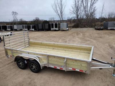 2027 Mid Michigan Trailers 7x16 TA, 3 Board Woodside, HD Ramp — front three-quarter view