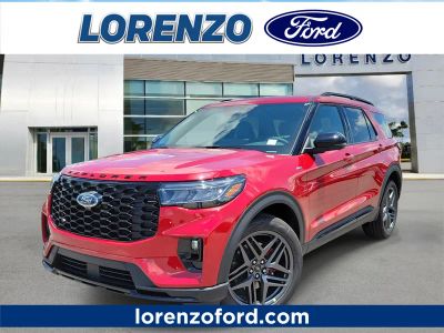 2026 Ford Explorer ST-Line in Rapid Red Metallic Tinted Clearcoat — front three-quarter view