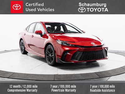 2025 Toyota Camry SE in Red — front three-quarter view