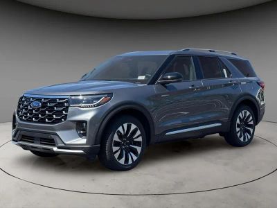 2026 Ford Explorer Platinum in Gray Metallic — front three-quarter view