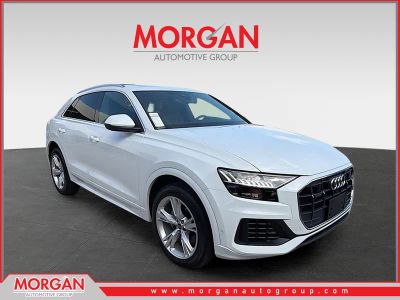 2023 Audi Q8 Premium in Carrara White — front three-quarter view