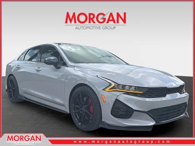 2023 Kia K5 GT in Wolf Gray — front three-quarter view