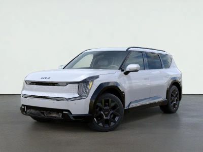 2026 Kia EV9 LAND in Glacial White Pearl — front three-quarter view