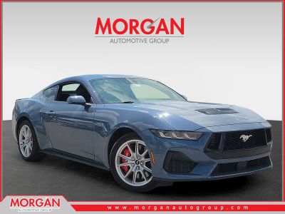 2025 Ford Mustang GT Premium in Vapor Blue — front three-quarter view
