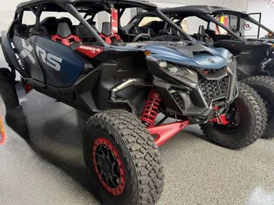 2026 Can-Am® Maverick R Max X RS With Smart-Shox Dusty Navy — front three-quarter view