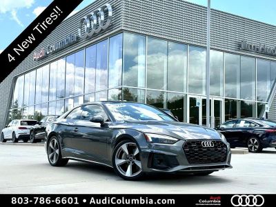2020 Audi A5 2.0T Premium Plus quattro in Daytona Gray Pearl — front three-quarter view