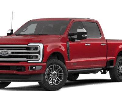2026 Ford F-350SD Platinum in Ruby Red — front three-quarter view
