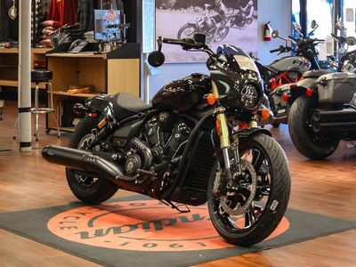 2026 Indian Motorcycle 101 Scout Black Crystal with Super Graphite — side profile view