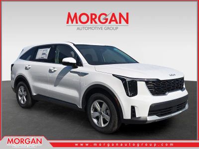 2026 Kia Sorento LX in Glacial White Pearl — front three-quarter view