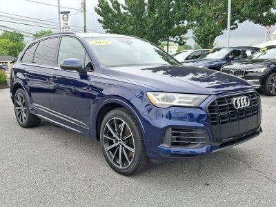 2021 Audi Q7 Premium Plus 55 TFSI quattro in Blue Metallic — front three-quarter view