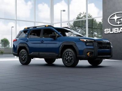 2026 Subaru OUTBACK Wilderness in Geyser Blue — front three-quarter view