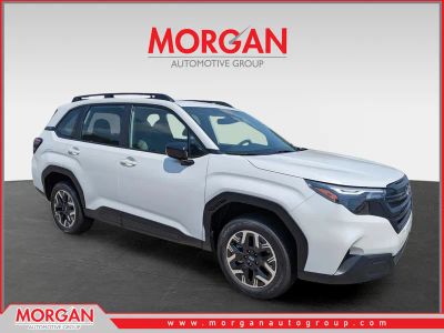 2026 Subaru Forester Base in Crystal White Pearl — front three-quarter view