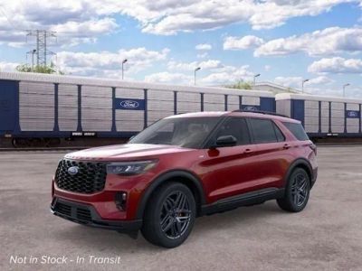 2026 Ford Explorer ST-Line in Rapid Red Metallic Tinted Clearcoat — front three-quarter view