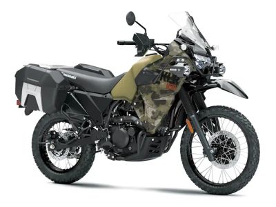 2026 Kawasaki KLR®650 Adventure ABS Cypher Camo Beige — front three-quarter view