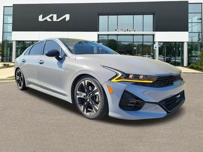 2021 Kia K5 GT-Line in Wolf Gray — front three-quarter view