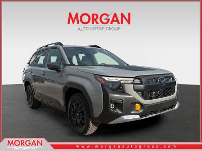 2026 Subaru Forester Wilderness in River Rock Pearl — front three-quarter view