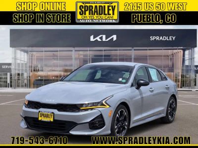 2022 Kia K5 GT-Line in Wolf Gray — front three-quarter view