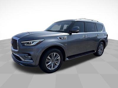 2020 INFINITI QX80 Luxe in Gray — front three-quarter view