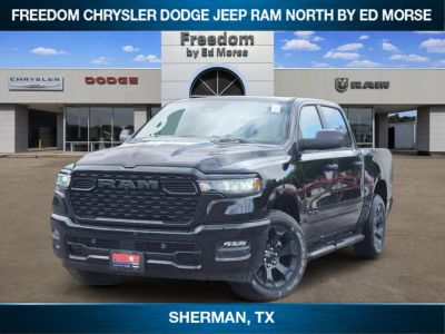 2026 RAM Ram 1500 RAM 1500 EXPRESS CREW CAB 4X4 5'7' BOX in Diamond Black Crystal Pearl-Coat Exterior Paint — front three-quarter view