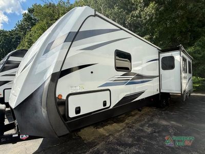 2021 Keystone RV Premier Ultra Lite — rear three-quarter view