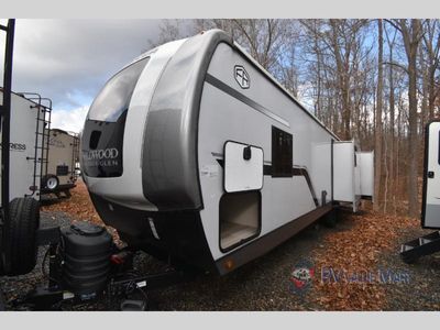 2025 Forest River RV Wildwood Heritage Glen — rear three-quarter view