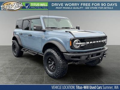 2024 Ford Bronco Wildtrak in Azure Gray Metallic — front three-quarter view