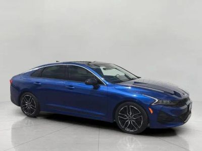 2023 Kia K5 GT in Sapphire Blue — front three-quarter view