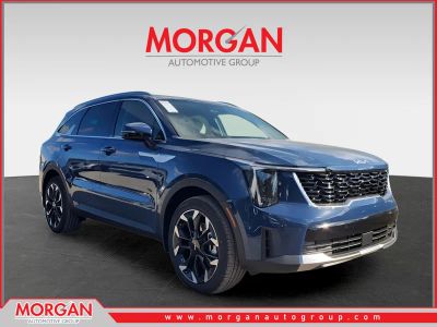 2025 Kia Sorento SX in Midnight Lake Blue — front three-quarter view