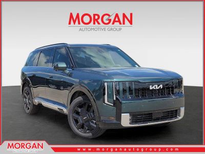 2027 Kia Telluride Hybrid SX in Black Jade Green — front three-quarter view