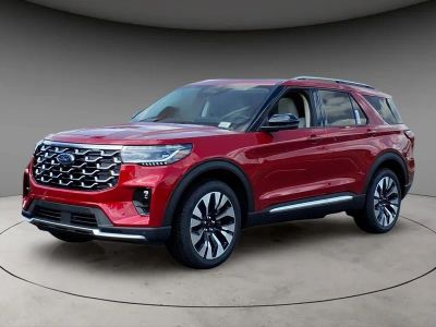 2026 Ford Explorer Platinum in Red Metallic — front three-quarter view