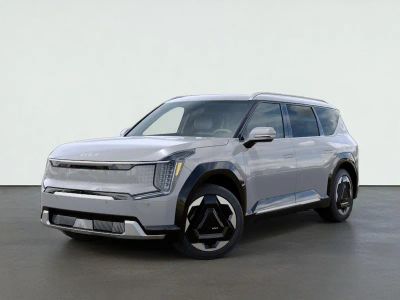 2026 Kia EV9 LAND in Wolf Gray — front three-quarter view