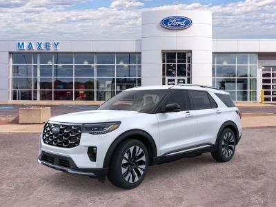 2026 Ford Explorer Platinum™ in Star White Metallic Tri-Coat — front three-quarter view