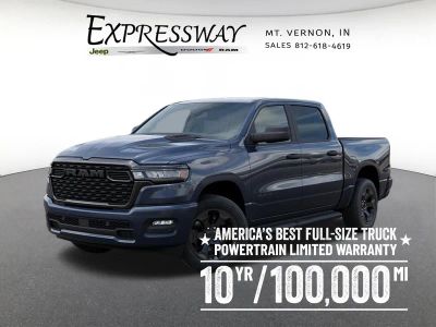 2026 RAM 1500 Express 4x4 Crew Cab 5'7 Box in Forged Blue Metallic Exterior Paint — front three-quarter view