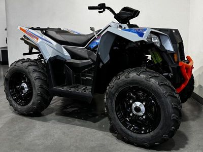 2025 Polaris Scrambler 850 in STORM GRAY / RADAR BLUE — front three-quarter view