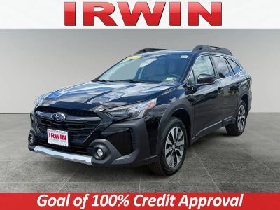 2025 Subaru Outback Limited in Crystal Black Silica — front three-quarter view